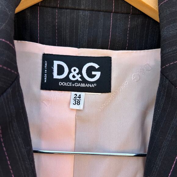 Dolce & Gabbana D&G Y2K Black Pink Pinstripe Blazer 38 Tailored Satin Lined - Picture 5 of 14